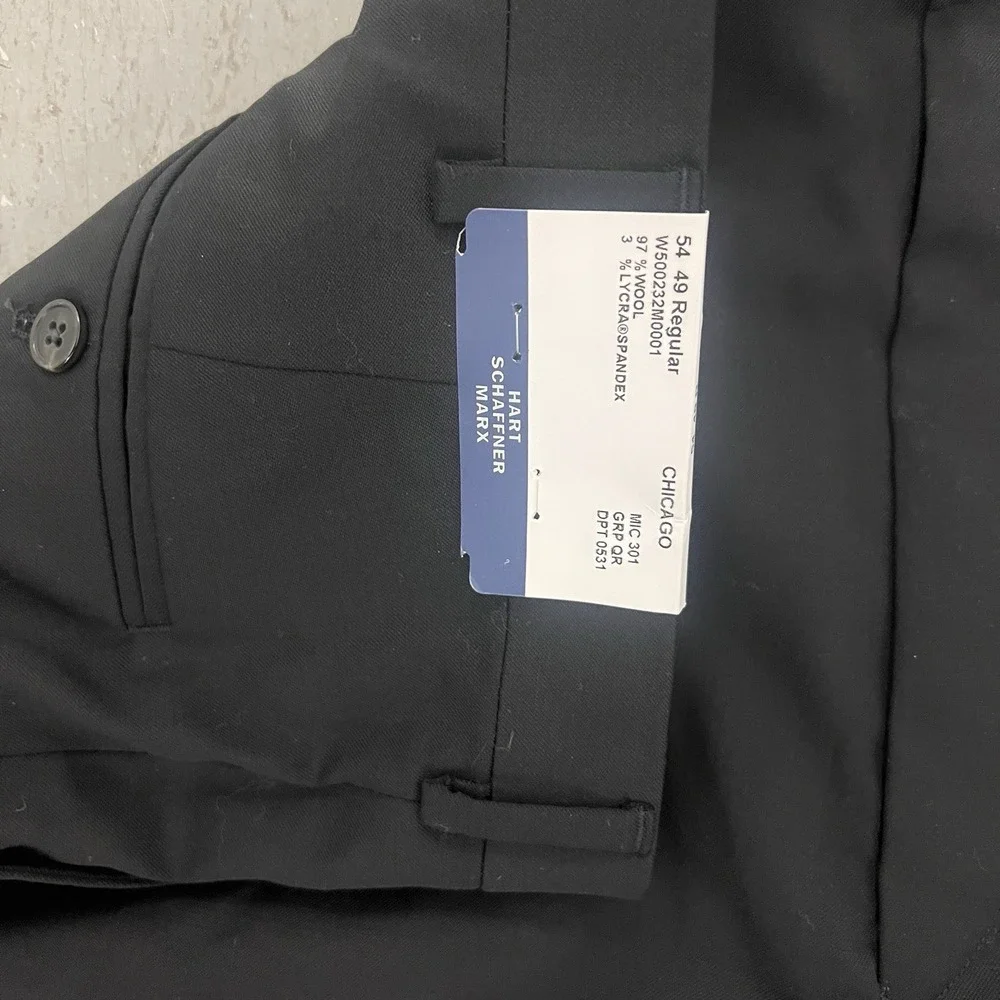 Hart Schaffner Marx Wool Pants Men 54 x 32  L Long Flat‎ Front Unhemmed Black